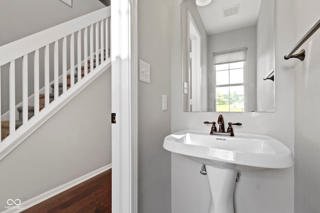 603 Daviess Dr, Westfield, IN 46074 - bathroom featuring wood finished floors, baseboards, and a sink