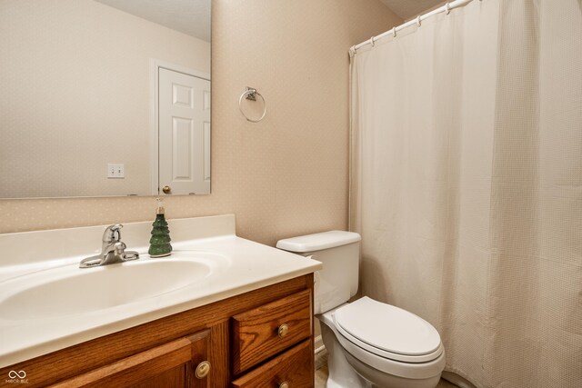 8223 Thoroughbred Run, Indianapolis, IN 46256 - bathroom with vanity, toilet, and a shower with shower curtain