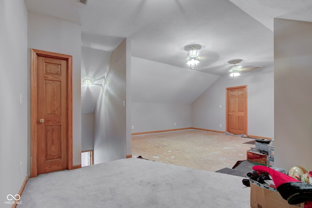 8371 N 400 W, Fairland, IN 46126 - additional living space with a ceiling fan, vaulted ceiling, and baseboards