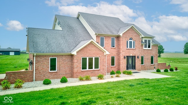 8371 N 400 W, Fairland, IN 46126 - view of front of house with a front yard, brick siding, and roof with shingles