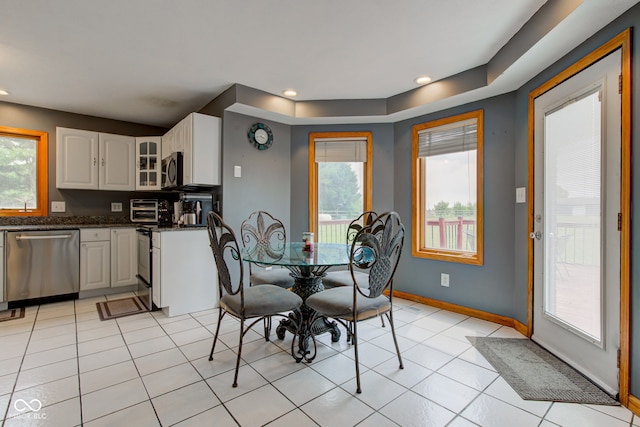 8371 N 400 W, Fairland, IN 46126 - dining space featuring light tile patterned floors, baseboards, and recessed lighting