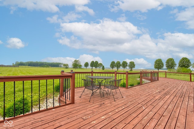 8371 N 400 W, Fairland, IN 46126 - wooden deck featuring a view of rural / pastoral area, a lawn, and outdoor dining space