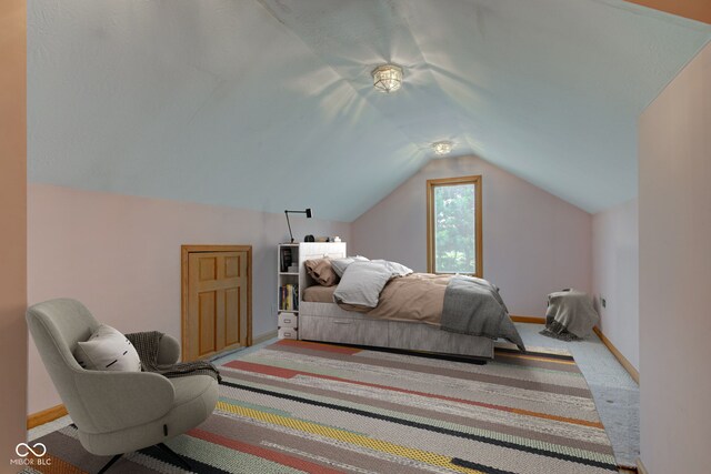 8371 N 400 W, Fairland, IN 46126 - bedroom with vaulted ceiling, carpet, and baseboards