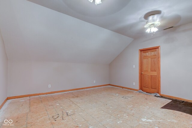 8371 N 400 W, Fairland, IN 46126 - bonus room with lofted ceiling, a ceiling fan, and baseboards