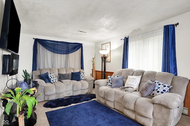 2832 Hillside Ave, Indianapolis, IN 46218 - carpeted living room with a textured ceiling