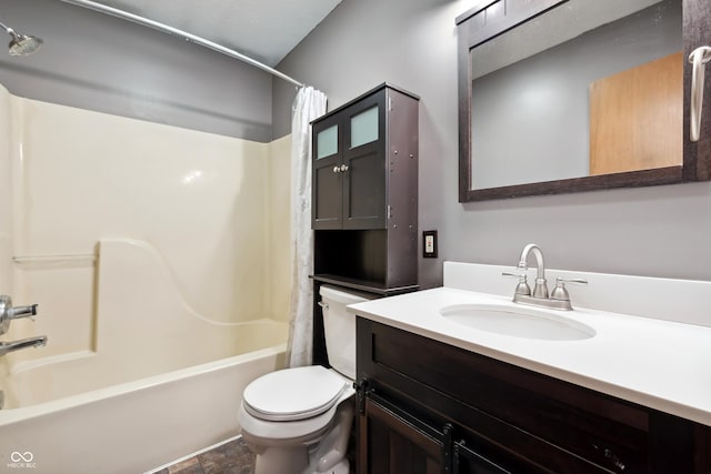 5380 Collett Dr E, Camby, IN 46113 - bathroom featuring toilet, shower / tub combo with curtain, and vanity