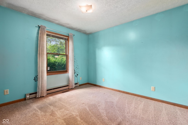 5380 Collett Dr E, Camby, IN 46113 - unfurnished room with a textured ceiling, carpet floors, baseboards, and a baseboard radiator