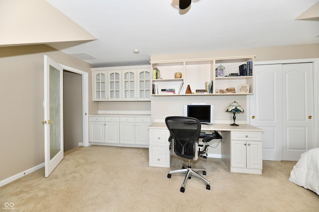 2805 Rylee Ct, Greenwood, IN 46143 - office space with light carpet, baseboards, and built in study area
