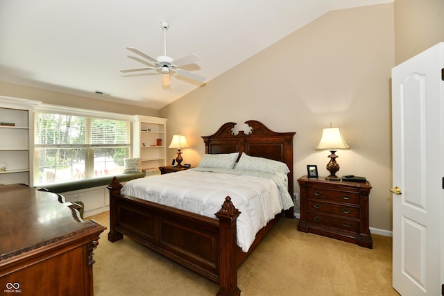 2805 Rylee Ct, Greenwood, IN 46143 - bedroom with lofted ceiling, light colored carpet, and a ceiling fan