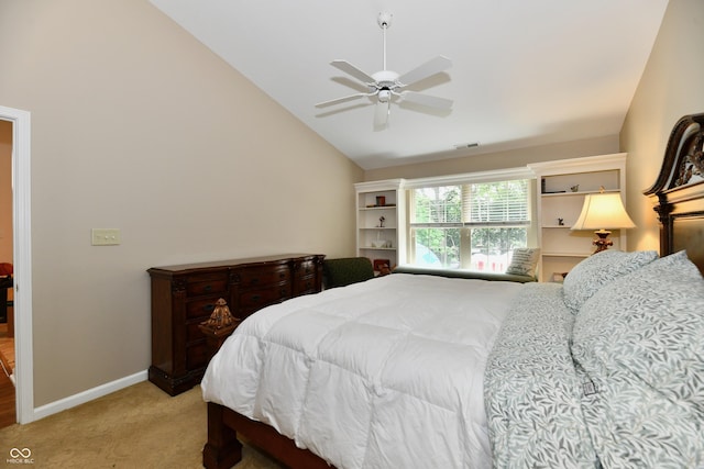 2805 Rylee Ct, Greenwood, IN 46143 - bedroom featuring vaulted ceiling, light carpet, baseboards, and ceiling fan