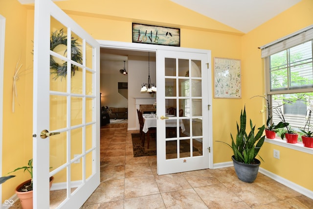 2805 Rylee Ct, Greenwood, IN 46143 - doorway with lofted ceiling, french doors, and tile patterned floors