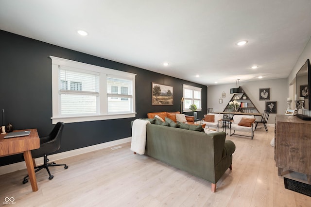 22 N Bolton Ave, Indianapolis, IN 46219 - living area with light wood-type flooring, recessed lighting, baseboards, and an office area