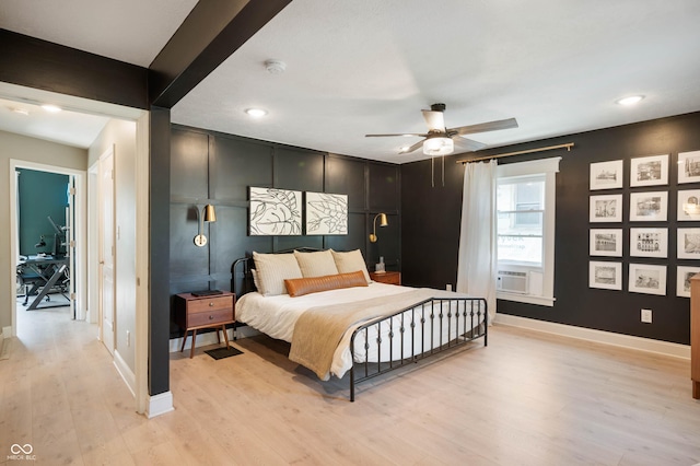 22 N Bolton Ave, Indianapolis, IN 46219 - bedroom featuring light wood finished floors, baseboards, recessed lighting, and a ceiling fan