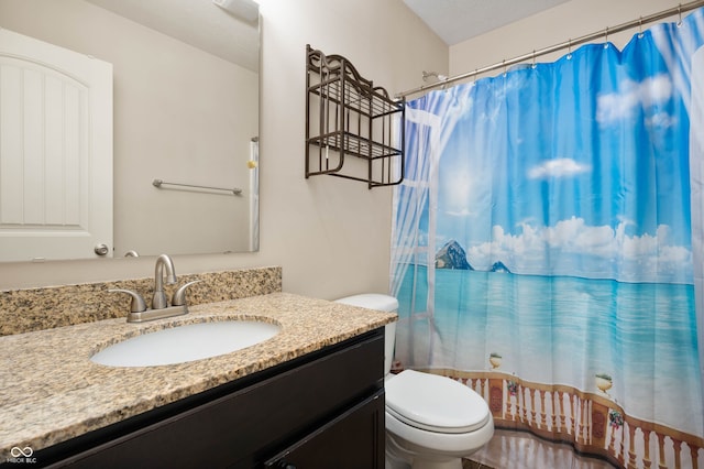 1412 Huntzinger Blvd, Pendleton, IN 46064 - full bathroom featuring toilet, vanity, and a shower with curtain