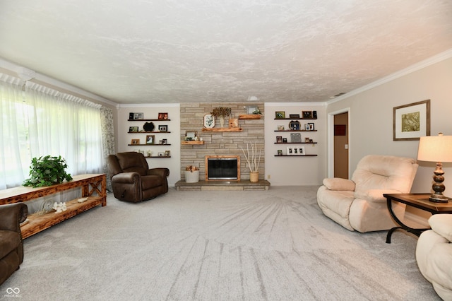 1910 Ivy Dr, Anderson, IN 46011 - carpeted living area with ornamental molding and a fireplace