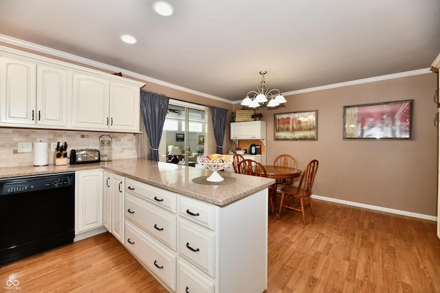 1910 Ivy Dr, Anderson, IN 46011 - kitchen featuring dishwasher, a peninsula, a chandelier, crown molding, and baseboards