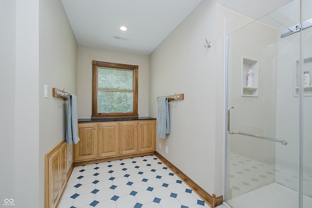 815 Copperfield Ln, Danville, IN 46122 - bathroom featuring a stall shower and tile patterned floors