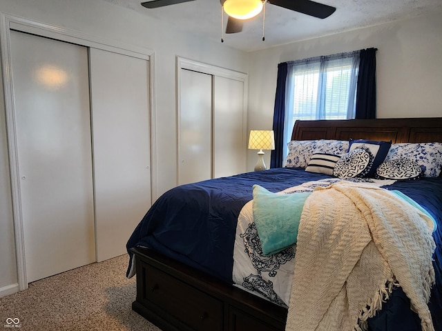 7870 E County Road 150 S, Avon, IN 46123 - bedroom with multiple closets, carpet, and ceiling fan