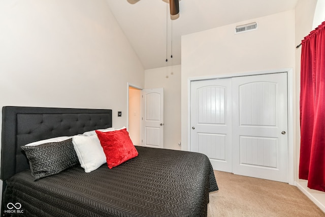 15097 Thoroughbred Dr, Fishers, IN 46040 - carpeted bedroom featuring lofted ceiling, a closet, and ceiling fan
