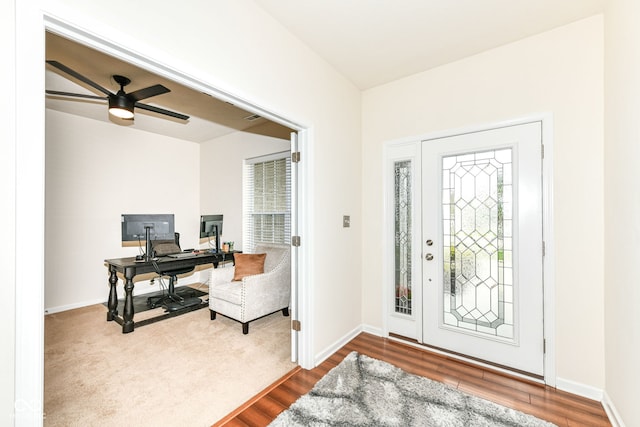 15097 Thoroughbred Dr, Fishers, IN 46040 - entryway featuring dark wood-type flooring and ceiling fan