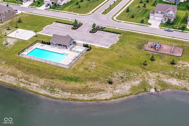 15097 Thoroughbred Dr, Fishers, IN 46040 - bird's eye view of a pool area and a nearby body of water