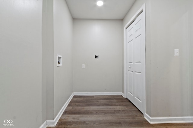 802 N Tuxedo St, Indianapolis, IN 46201 - laundry area featuring hookup for a washing machine, dark wood-style floors, baseboards, and electric dryer hookup