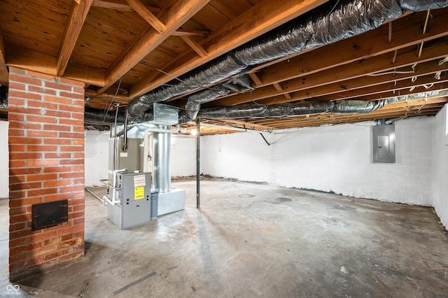 801 N Park St, Seymour, IN 47274 - unfinished below grade area with electric panel and heating unit