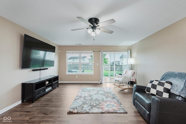 11521 Short Iron Ln, Indianapolis, IN 46235 - living area with ceiling fan, wood finished floors, and baseboards