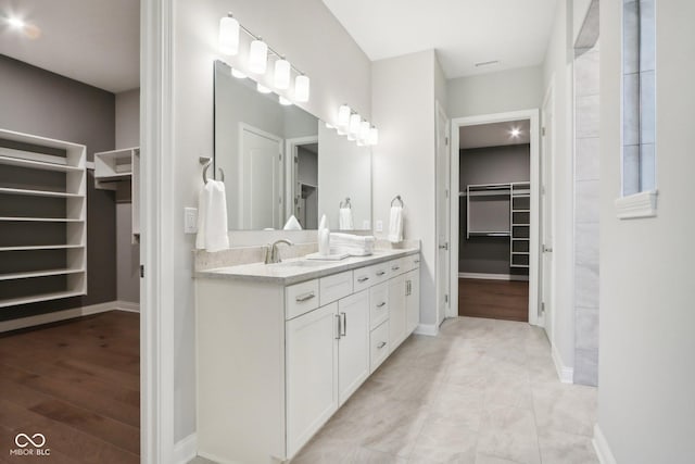 12594 Pasco St, Fishers, IN 46038 - full bathroom featuring a walk in closet, double vanity, and baseboards