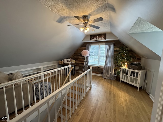 537 N 17th St, Noblesville, IN 46060 - bonus room with hardwood / wood-style flooring, a textured ceiling, ceiling fan, and lofted ceiling
