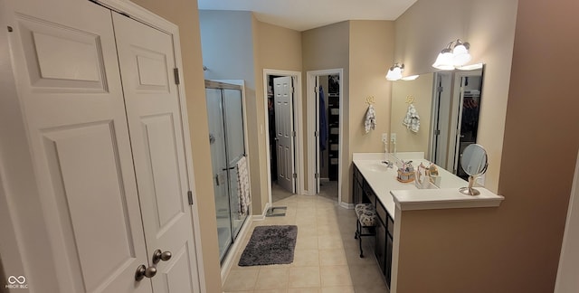 4232 Parliament Way, Avon, IN 46123 - full bathroom with a spacious closet, tile patterned flooring, a stall shower, and double vanity