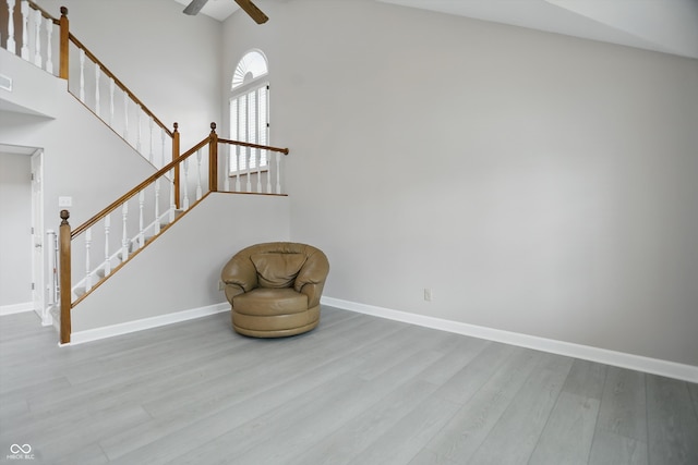 10410 Trillium Ct, Noblesville, IN 46060 - unfurnished room with wood finished floors, ceiling fan, stairs, and baseboards