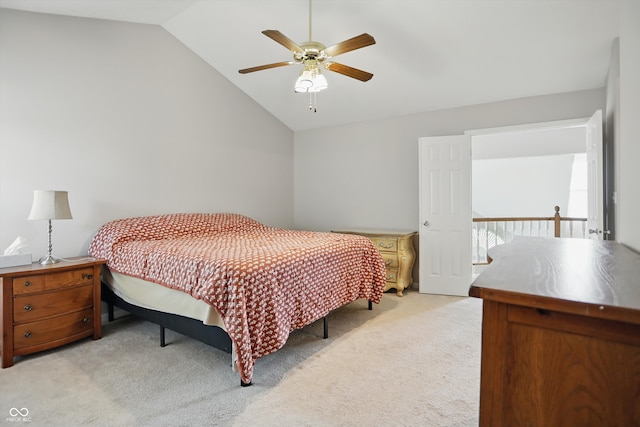 10410 Trillium Ct, Noblesville, IN 46060 - bedroom featuring light colored carpet, lofted ceiling, and a ceiling fan