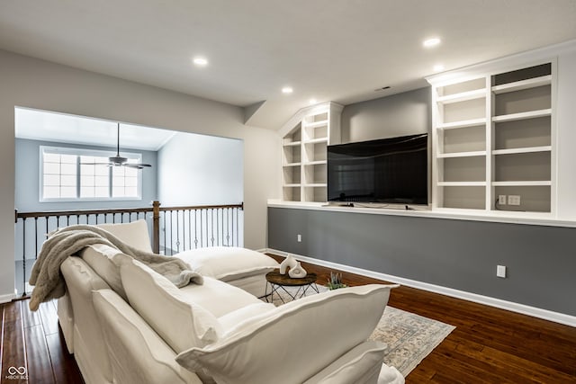 478 Firefly Ln, Carmel, IN 46032 - living area with baseboards, wood finished floors, recessed lighting, and ceiling fan