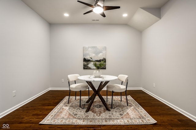 478 Firefly Ln, Carmel, IN 46032 - dining space featuring ceiling fan, baseboards, dark wood-type flooring, and recessed lighting