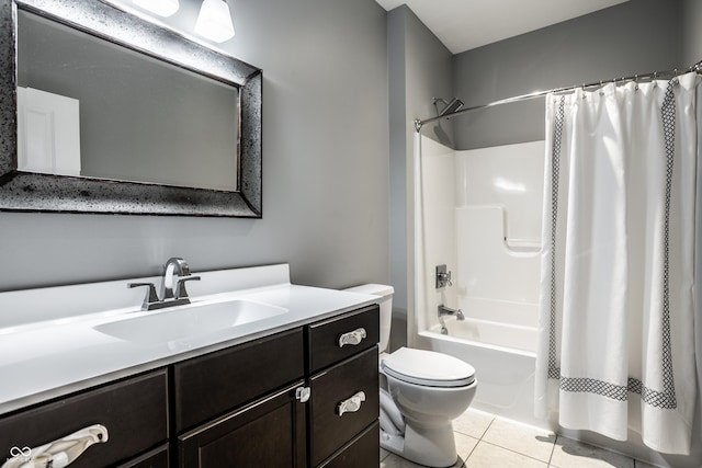 478 Firefly Ln, Carmel, IN 46032 - bathroom with vanity, toilet, shower / tub combo with curtain, and tile patterned floors