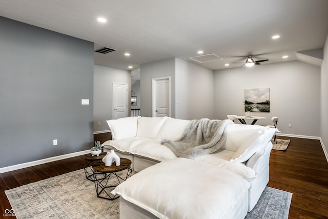 478 Firefly Ln, Carmel, IN 46032 - living room with baseboards, wood-type flooring, recessed lighting, and ceiling fan