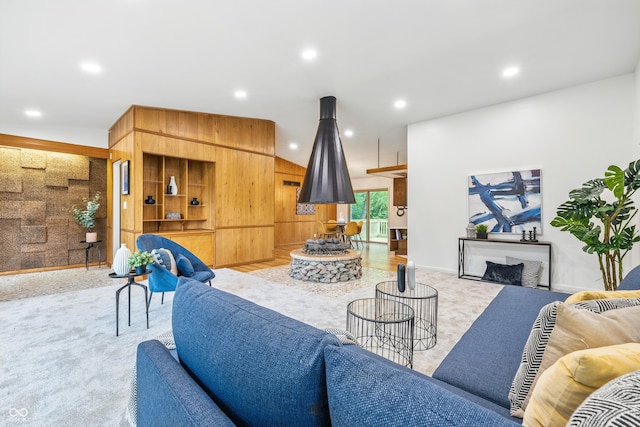 6704 Hoover Rd, Indianapolis, IN 46260 - living area featuring carpet flooring, recessed lighting, and a fireplace