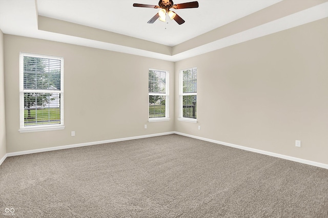 13528 Cuppertino Ln, Carmel, IN 46074 - unfurnished room featuring ceiling fan, carpet, plenty of natural light, and a tray ceiling