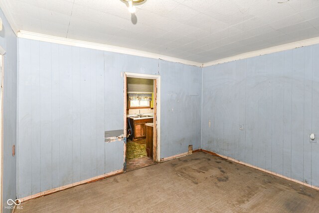 2009 S L St, Elwood, IN 46036 - empty room with ornamental molding, wooden walls, and a sink