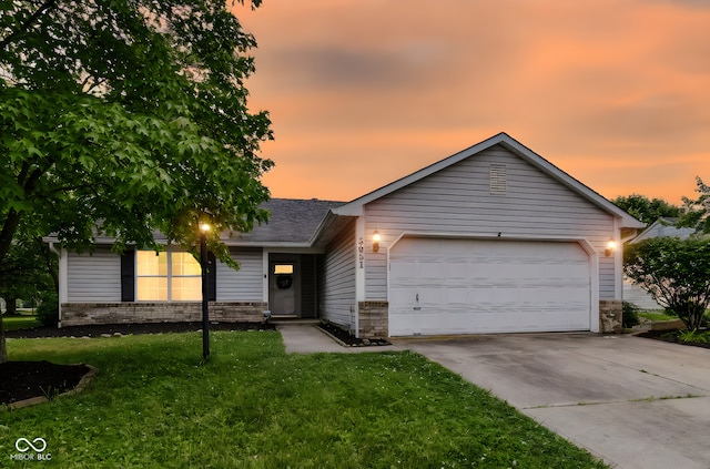 5651 Pine Knoll Blvd, Noblesville, IN 46062 - single story home featuring driveway, a front lawn, a garage, brick siding, and a shingled roof