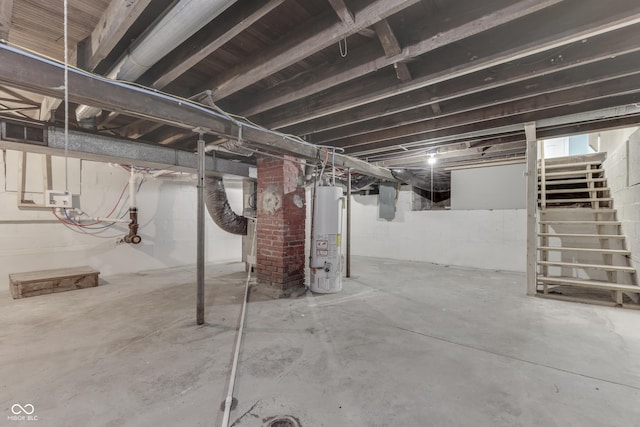 2945 N Denny St, Indianapolis, IN 46218 - unfinished below grade area with gas water heater and stairway