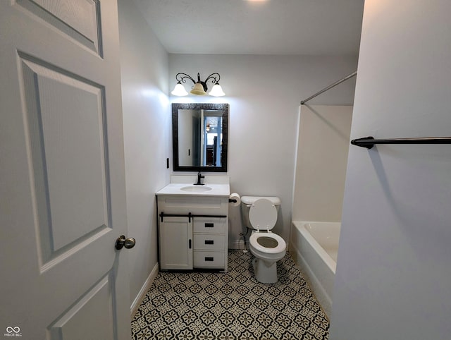 581 Grassy Bend Dr, Greenwood, IN 46143 - full bath with vanity, baseboards, toilet,  shower combination, and tile patterned floors