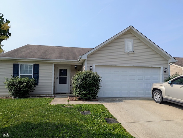 581 Grassy Bend Dr, Greenwood, IN 46143 - single story home featuring concrete driveway, an attached garage, a shingled roof, and a front yard