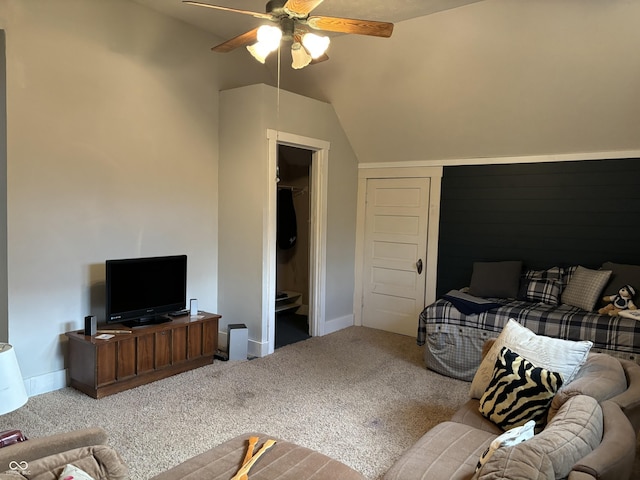 48 N Audubon Rd, Indianapolis, IN 46219 - living area featuring carpet, a ceiling fan, and vaulted ceiling