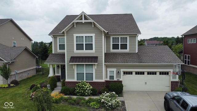 5684 Autumn Trl, Brownsburg, IN 46112 - craftsman house featuring a shingled roof, driveway, brick siding, and a front lawn
