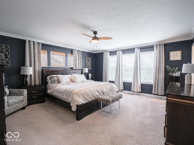 5684 Autumn Trl, Brownsburg, IN 46112 - bedroom with ornamental molding, multiple windows, carpet flooring, a textured ceiling, and ceiling fan
