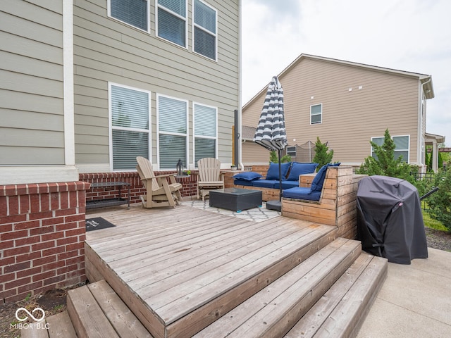 5684 Autumn Trl, Brownsburg, IN 46112 - wooden deck featuring outdoor lounge area and a grill