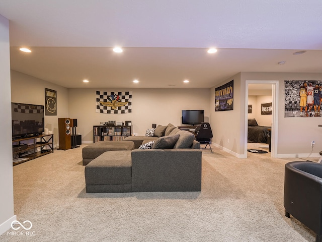 5684 Autumn Trl, Brownsburg, IN 46112 - living area with light carpet, recessed lighting, and baseboards