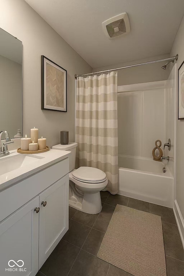 17255 Seaboard Pl, Noblesville, IN 46060 - bathroom featuring vanity, tile patterned floors, and shower / bath combination with curtain